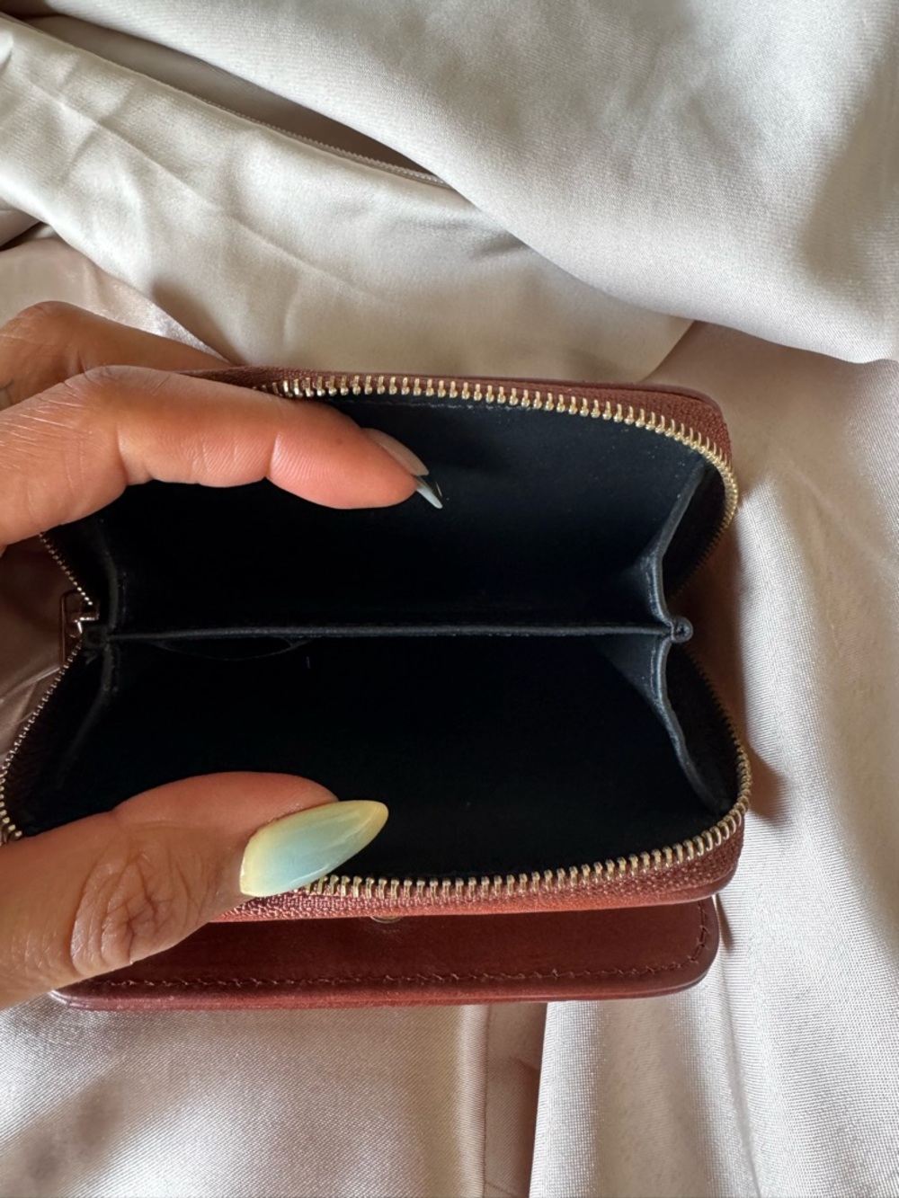 Sezane Chestnut Leather Zip Card Case - Picture 4 of 5